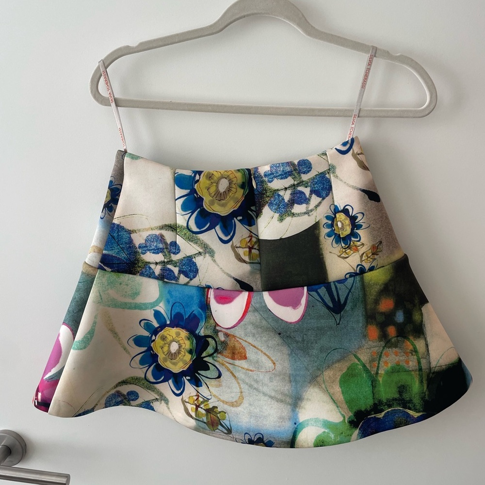 Silvia Tcherassi Multicolor Floral Patchwork Mini Skirt - Green, Blue, Purple - Picture 2 of 2